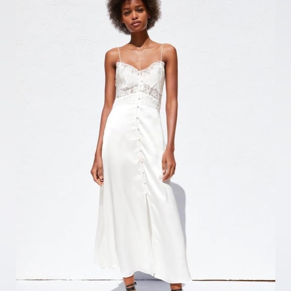 Zara White Lace Maxi Slip Dress